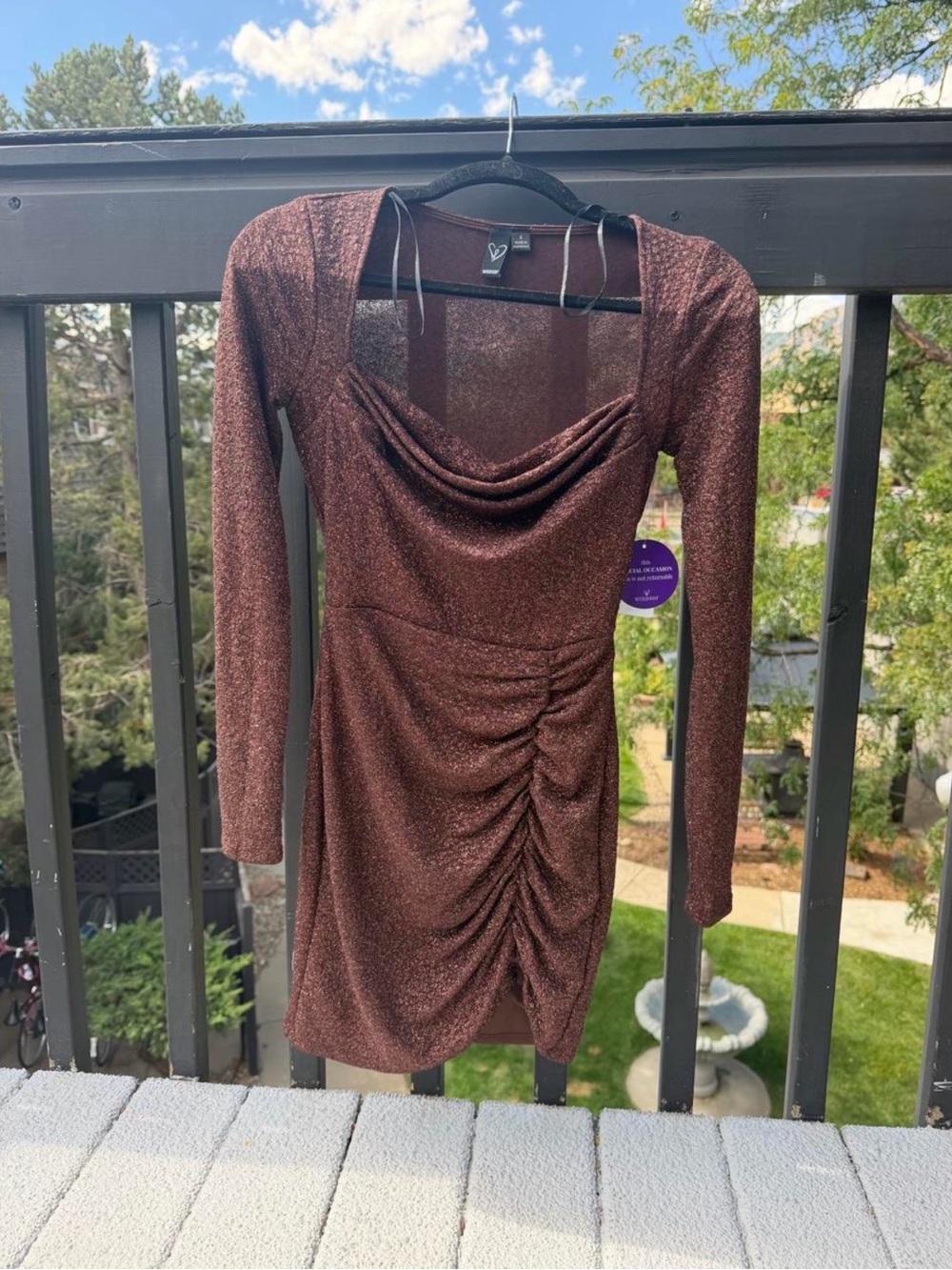 Windsor Toni Glitter Cowl Neck Mini Dress in Brown
